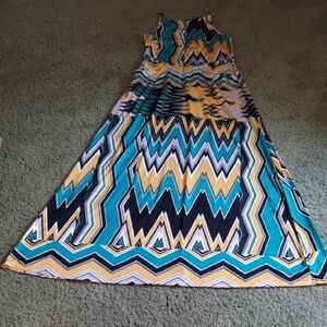 Jessica Simpson SM Black and White Turquoise Tribal Maxi Logo Dress Label Detail